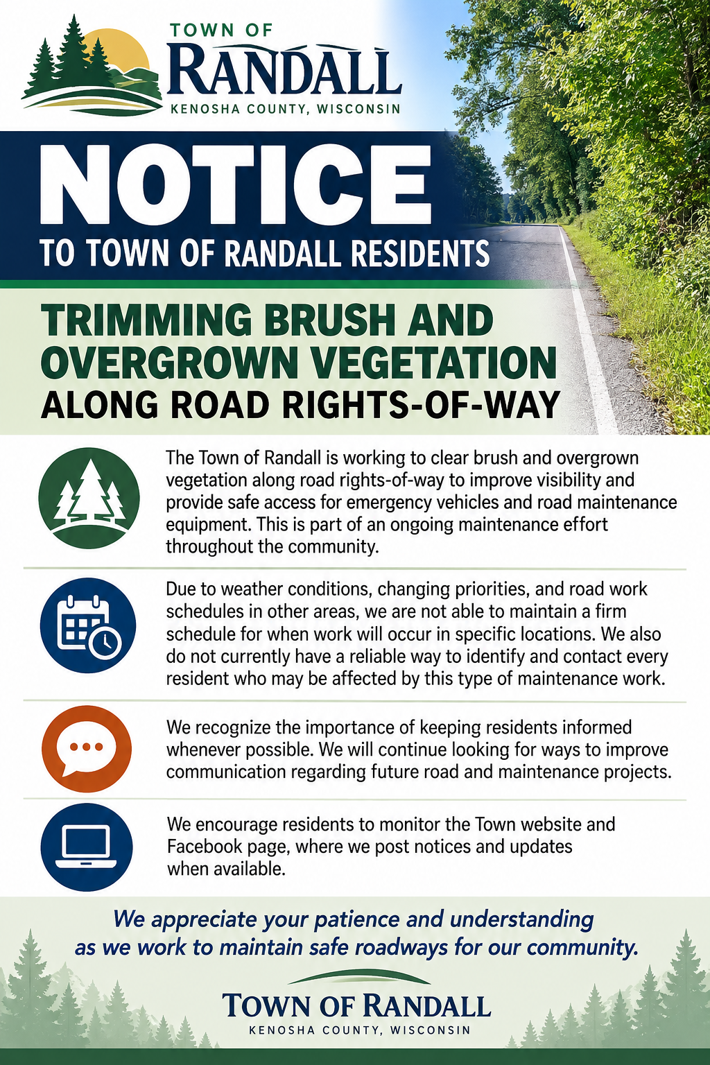 Notice of Trimming brush and overgrown vegetation along road rights-of-way